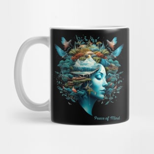 Peace of Mind A Woman head WIth Birds And Trees Over It Harmony With Nature Positive Psychology Mug